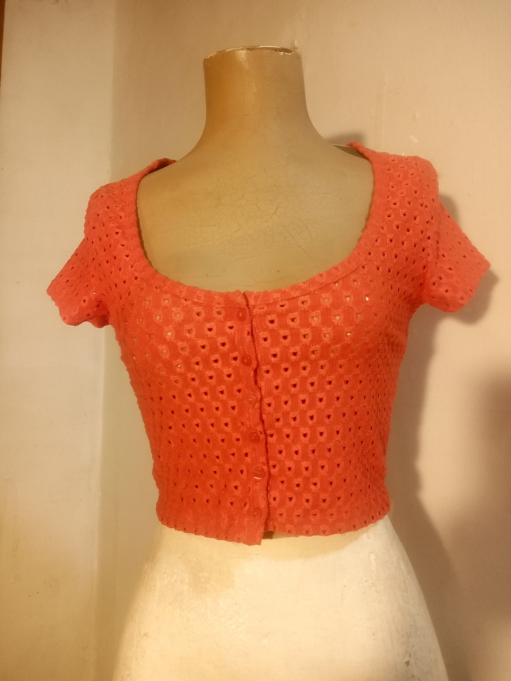H&M Coral Eyelet Button-Front Crop Top